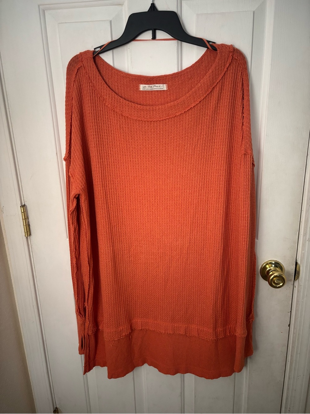 We The Free Oversized Waffle-Knit Pullover in Orange